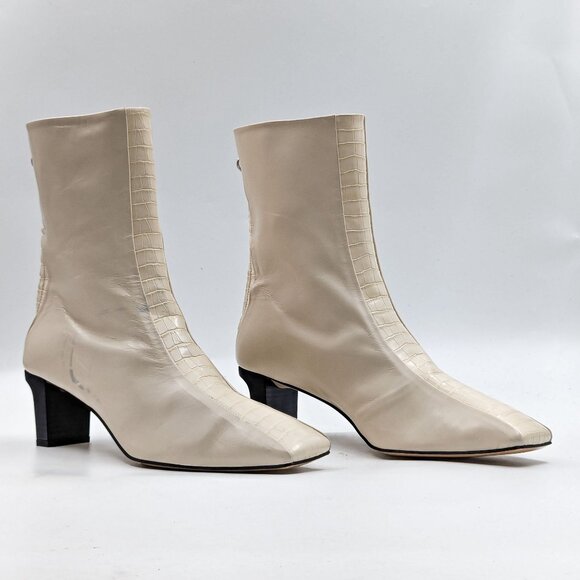 Aeyde Women Molly Paneled Smooth Ivory Leather Croc Print Ankle Boots 11US EUR41 - Picture 1 of 12